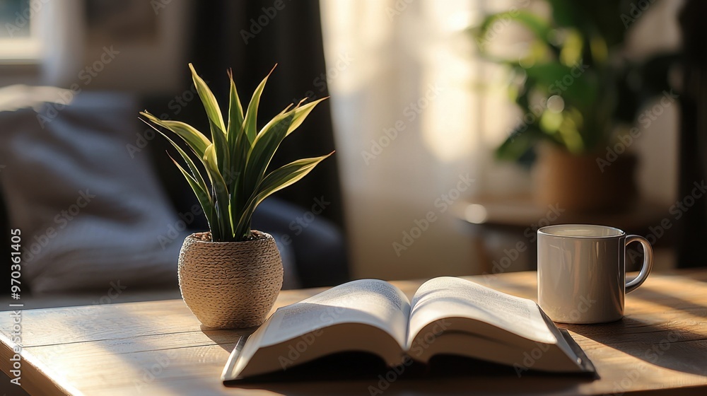 Cozy Reading Nook with a Cup of Coffee. Cozy Reading Nook with a Cup of Coffee.