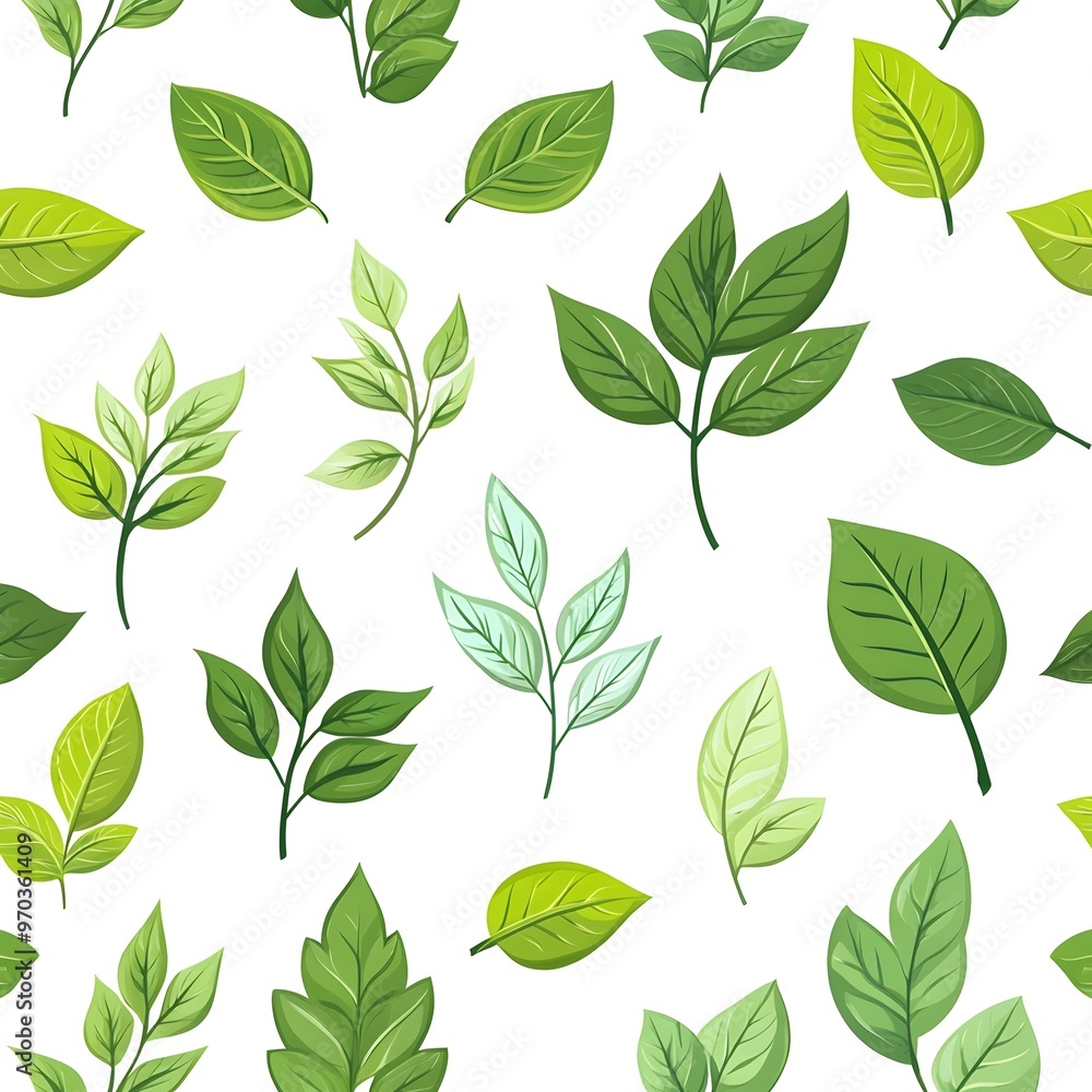 Seamless Natural Leaf Pattern with Fresh Vibrant Foliage on Clean White Background Seamless Natural Leaf Pattern with Fresh Vibrant Foliage on Clean White Background