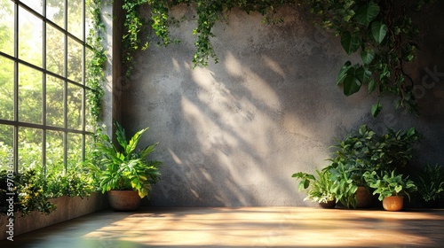 Indoor Greenery with a Concrete Wall