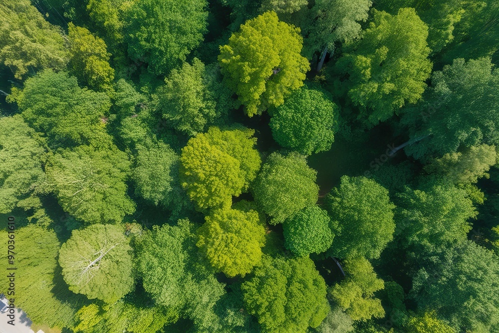 Naklejka premium Aerial View of Vibrant Green Forest Canopy on Clear Background