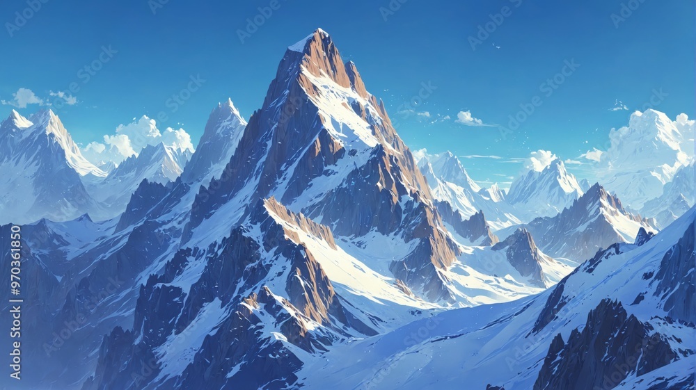 Digital illustration mountain range mountains are covered snow 2 Digital illustration mountain range mountains are covered snow 2