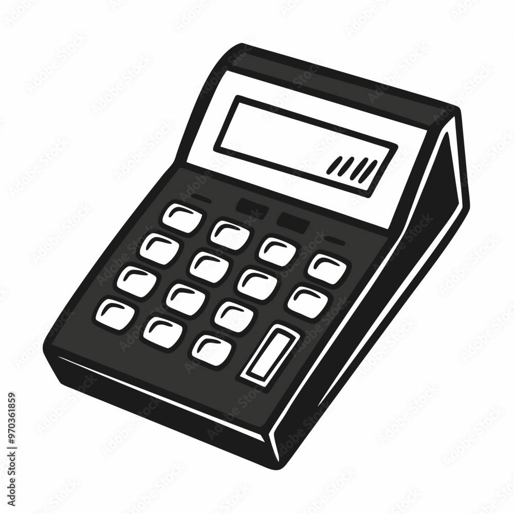 Black and White Illustration of a Digital Calculator on a White Background Black and White Illustration of a Digital Calculator on a White Background