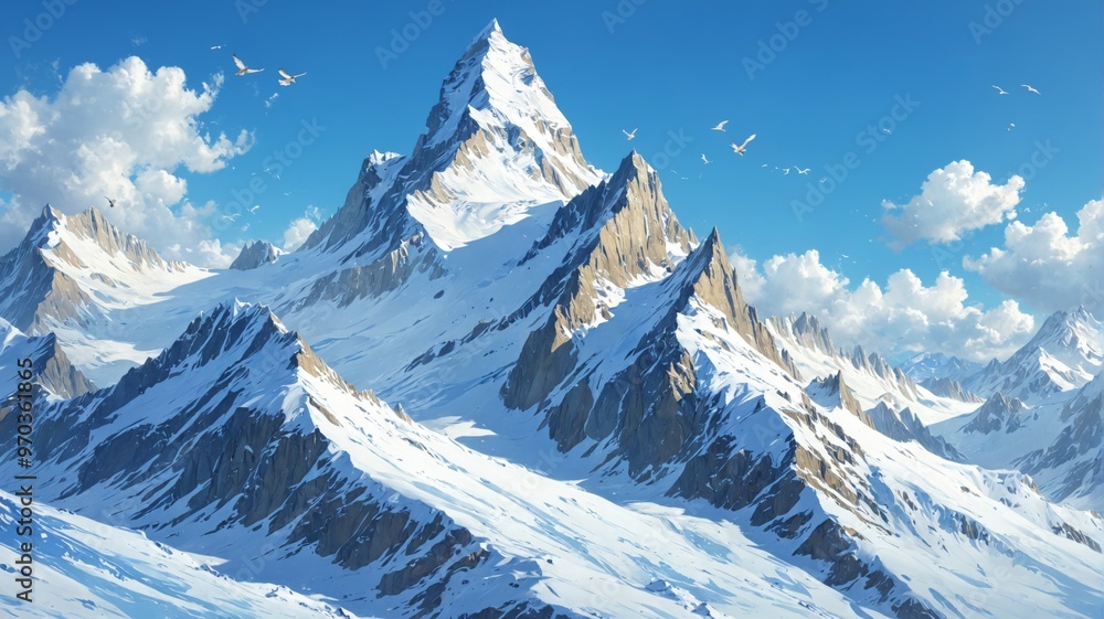 Obraz premium Digital illustration mountain range mountains are covered snow