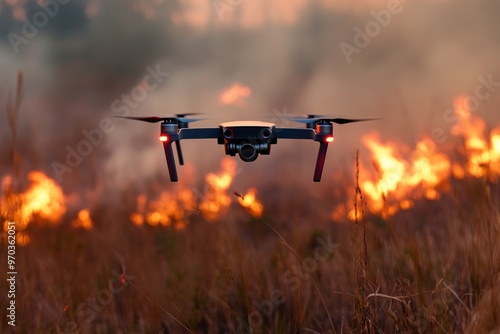 Drone Flying Over a Wildfire photo