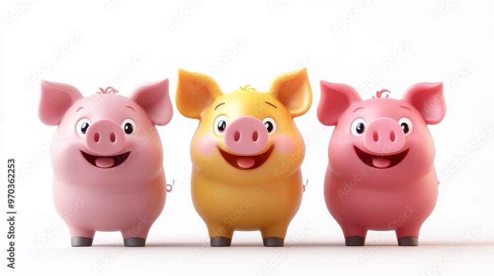 Pigs clipart, element, 3D illustration, realistic, isolated on white background Pigs clipart, element, 3D illustration, realistic, isolated on white background