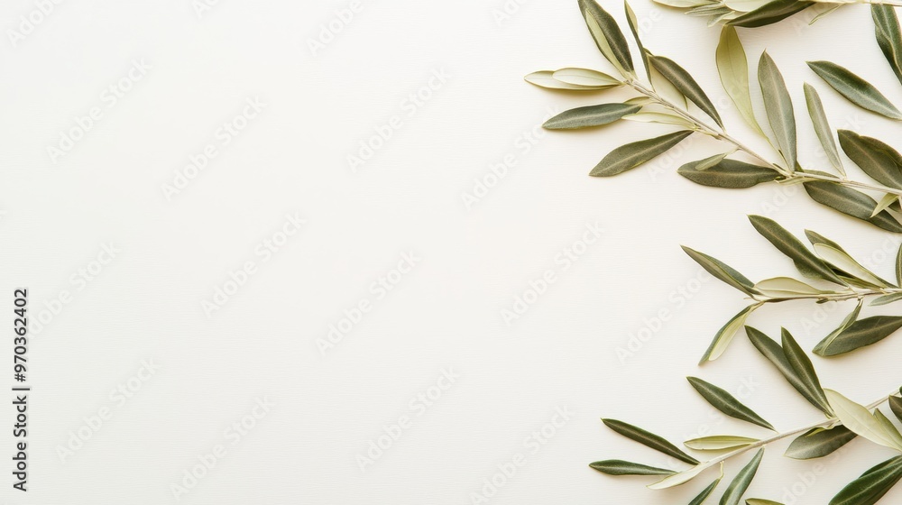 White Background with Olive Branches and Leaves White Background with Olive Branches and Leaves