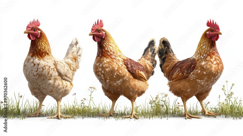 Chickens (broilers) clipart, element, 3D illustration, realistic, isolated on white background Chickens (broilers) clipart, element, 3D illustration, realistic, isolated on white background