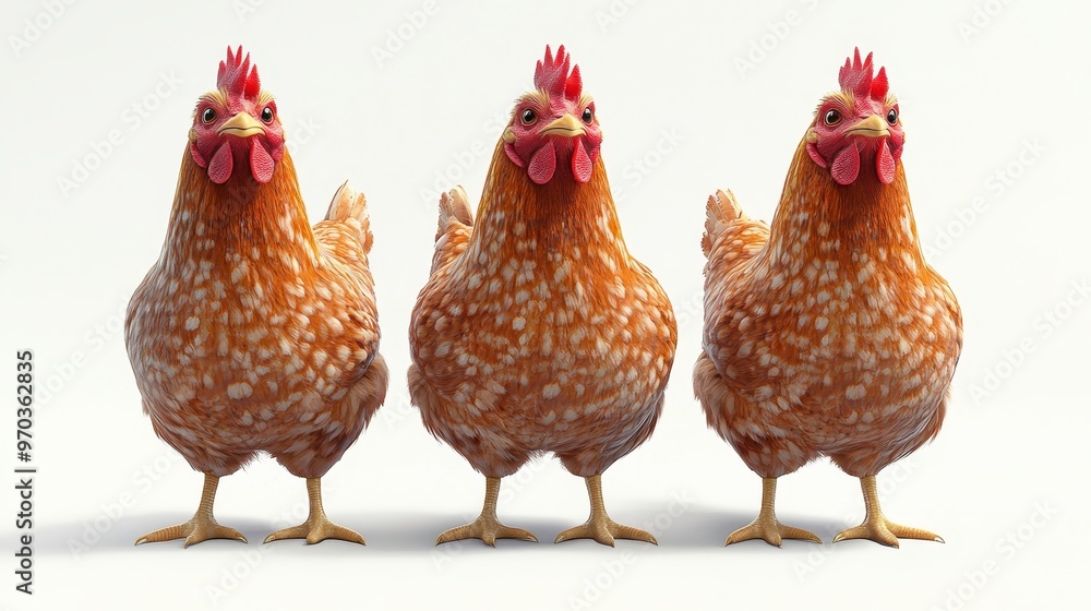 Fototapeta premium Chickens (broilers) clipart, element, 3D illustration, realistic, isolated on white background