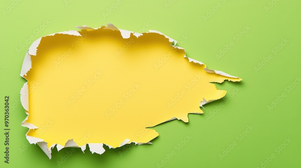 Torn Yellow Paper on Green Background Torn Yellow Paper on Green Background