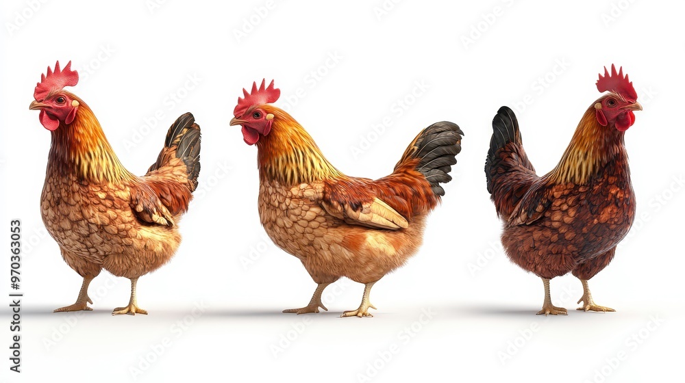 Chickens (layers) clipart, element, 3D illustration, realistic, isolated on white background Chickens (layers) clipart, element, 3D illustration, realistic, isolated on white background