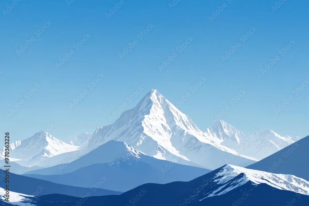 Digital illustration mountain range sky bright blue color Snow m Digital illustration mountain range sky bright blue color Snow m