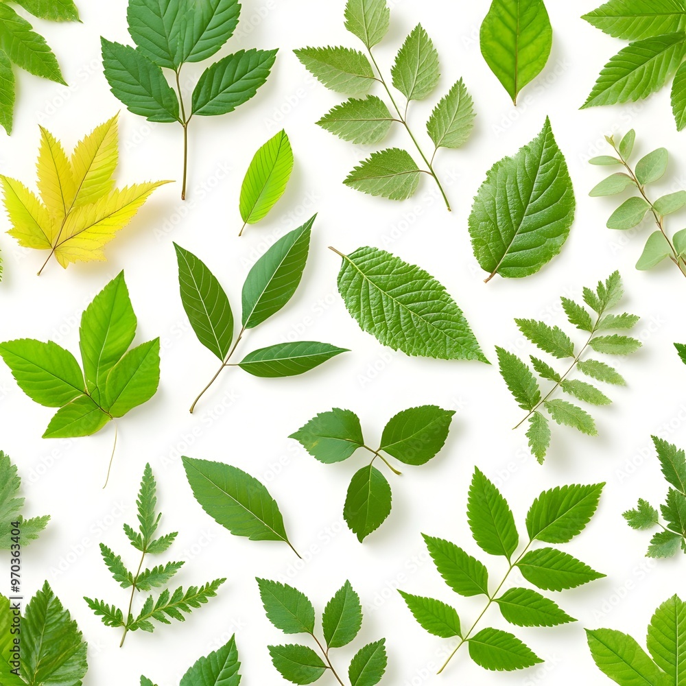 Natural Fresh Leaves Pattern on White Background with Seamless Elegant Botanical Design long title A seamless pattern featuring a beautiful