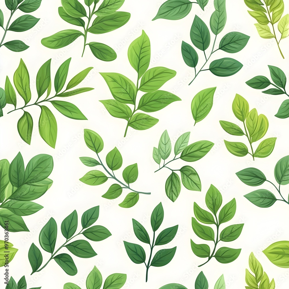 Seamless Natural Leaf Pattern on White Background Seamless Natural Leaf Pattern on White Background