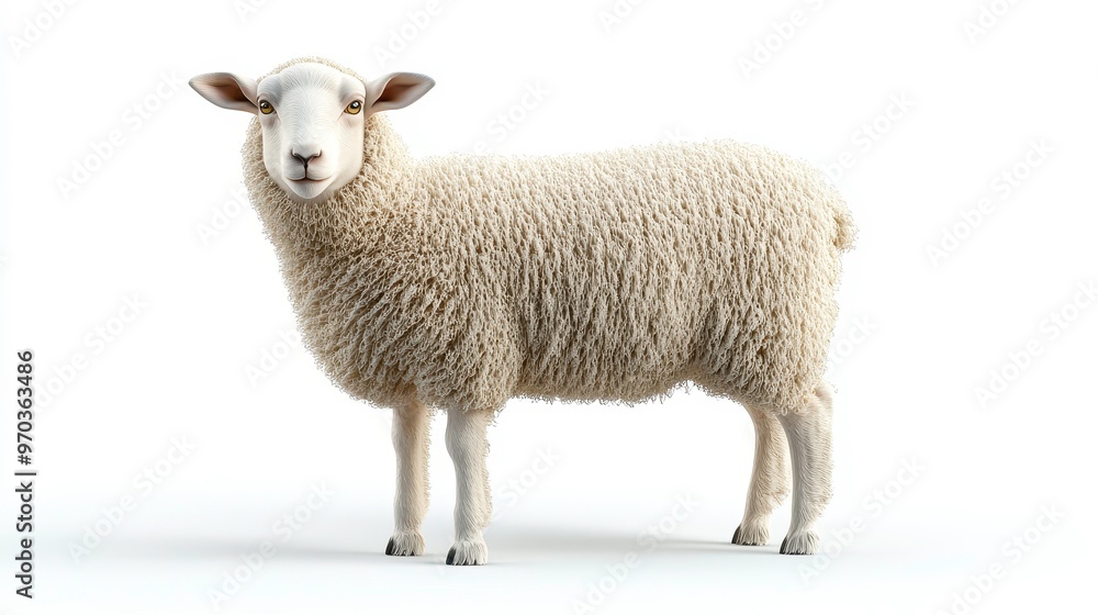 Fototapeta premium Sheep clipart, element, 3D illustration, realistic, isolated on white background