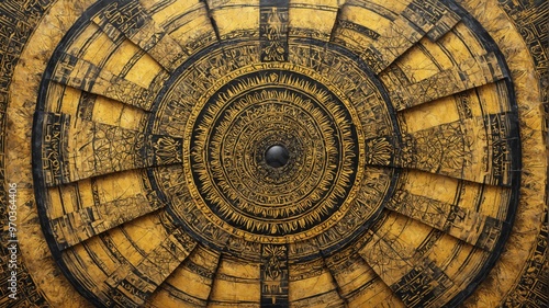 Digital art piece that appears to be mandala-like A golden backg