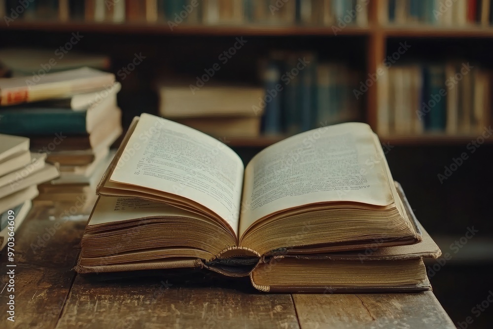 book with open pages, close up, books on the shelf in school, open book on wooden table. back to school concept, ai book with open pages, close up, books on the shelf in school, open book on wooden table. back to school concept, ai