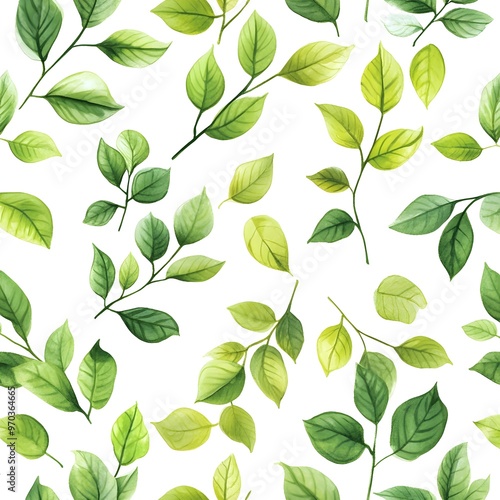 Seamless Pattern of Fresh and Vibrant Leaves on Clean White Background