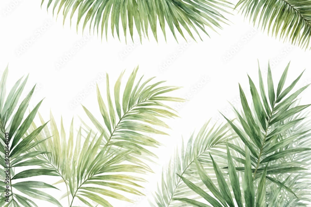 Naklejka premium Digital illustration group green palm leaves leaves are Palm lea