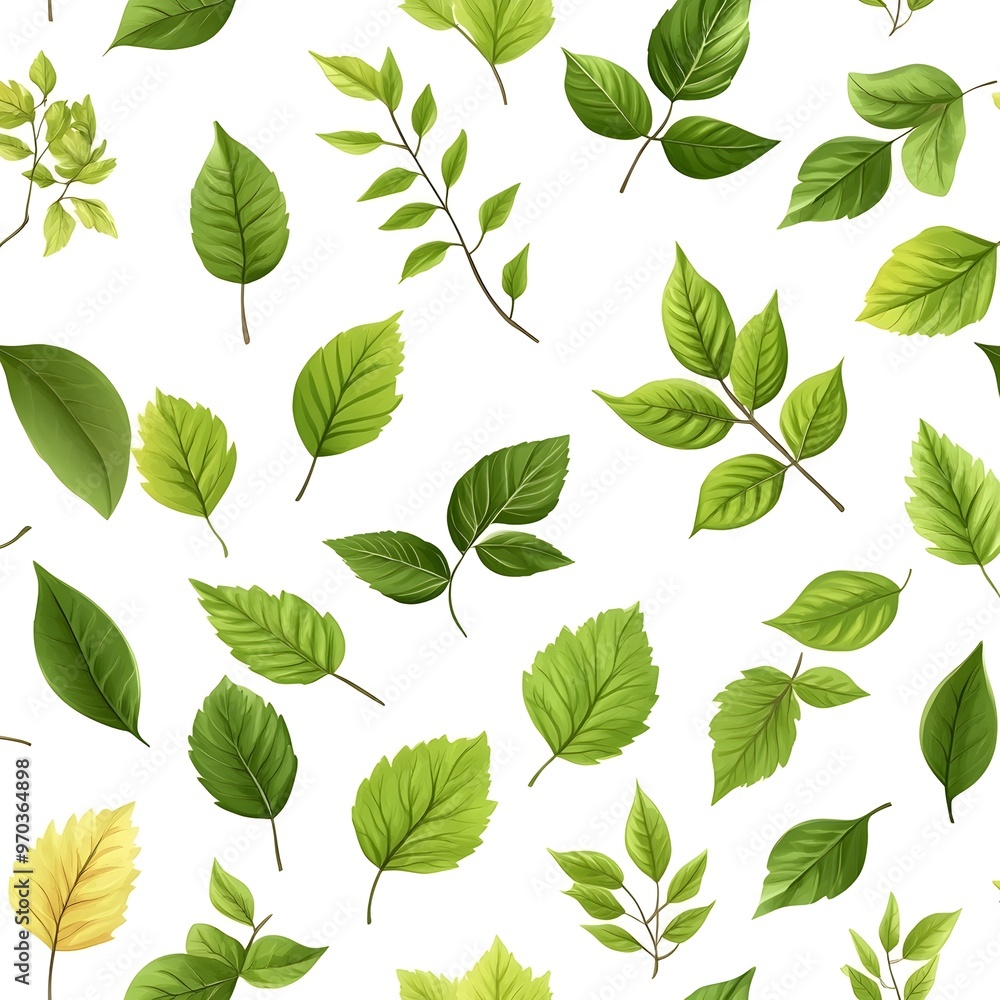 Seamless Natural Fresh Leaf Pattern on White Background Seamless Natural Fresh Leaf Pattern on White Background
