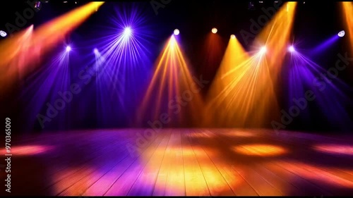 オレンジと紫のスポットライトが光る舞台の動画
