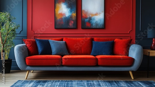 Red Velvet Sofa in a Modern Interior