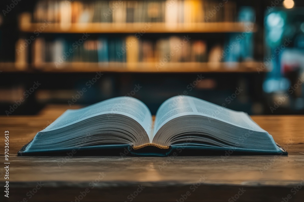 Fototapeta premium book with open pages, close up, books on the shelf in school, open book on wooden table. back to school concept, ai