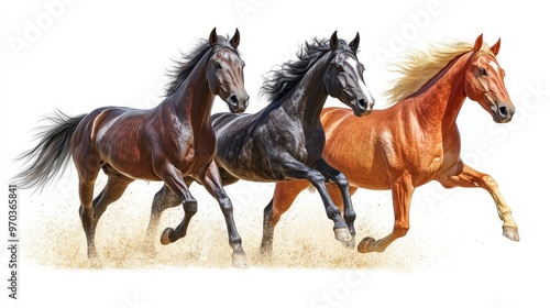 Horses clipart, element, 3D illustration, realistic, isolated on white background