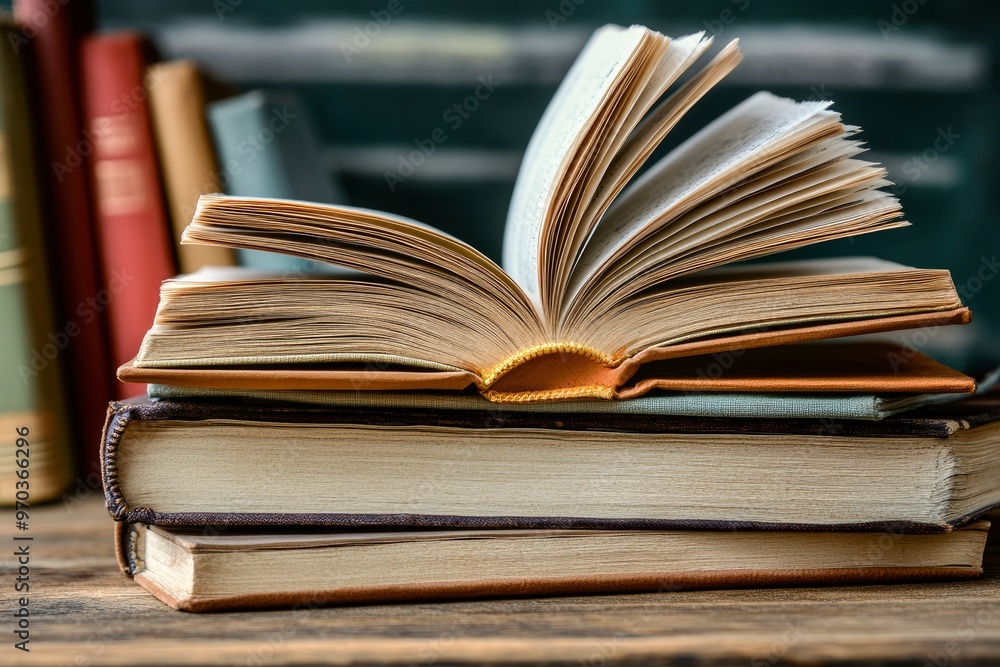 book with open pages, close up, books on the shelf in school, open book on wooden table. back to school concept, ai book with open pages, close up, books on the shelf in school, open book on wooden table. back to school concept, ai