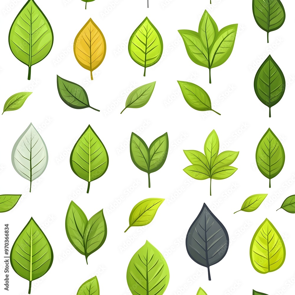 Seamless pattern of various fresh and natural leaves on a clean white background Seamless pattern of various fresh and natural leaves on a clean white background