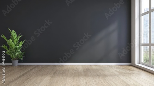 Empty Room with Light Streaming Through Window and Plant