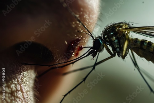 Wallpaper Mural mosquito drinks blood out of man. macro shot, ai Torontodigital.ca
