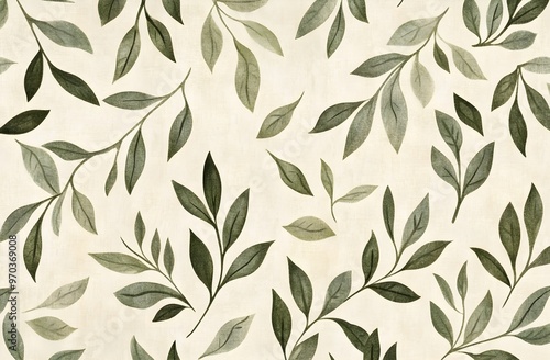 Seamless Pattern Green Leaves Watercolor