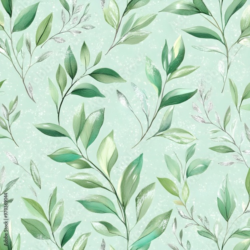 Green Watercolor Leaves Pattern