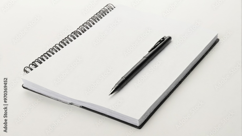 Open notebook black pen resting top it has Blank Spiral Notebook Open notebook black pen resting top it has Blank Spiral Notebook