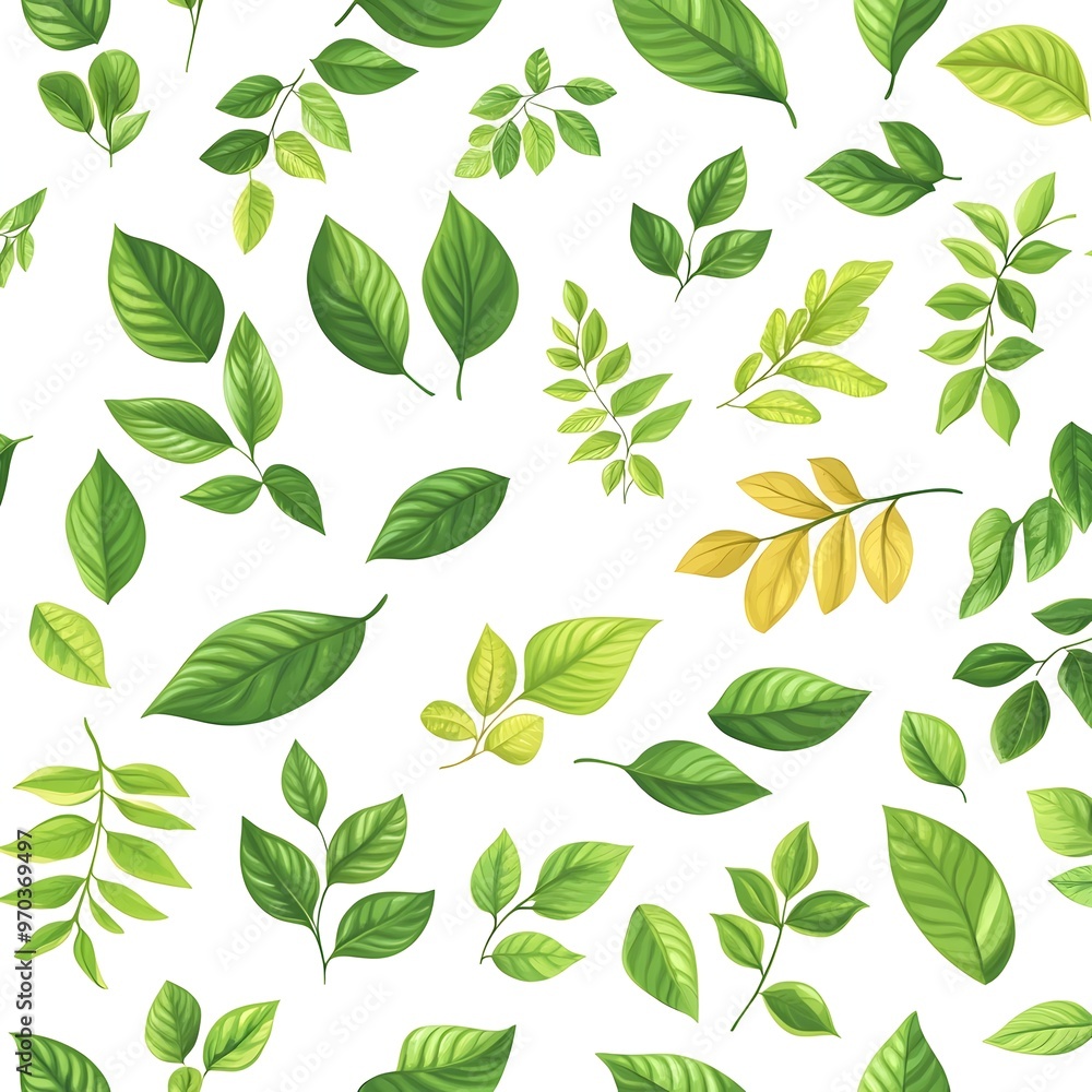 Seamless Natural Leaf Pattern on Pristine White Background Seamless Natural Leaf Pattern on Pristine White Background