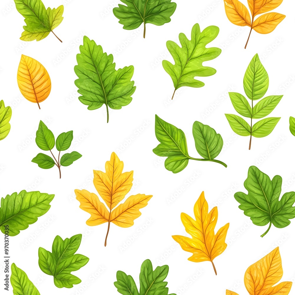 Vibrant Autumn Foliage Pattern with Diverse Natural Leaves on White Background Vibrant Autumn Foliage Pattern with Diverse Natural Leaves on White Background