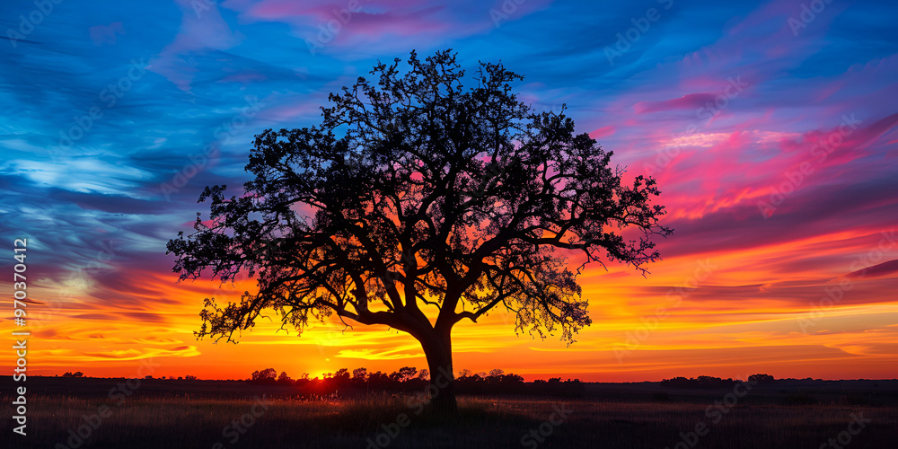 Solitary Tree Against Vibrant Sunset Solitary Tree Against Vibrant Sunset