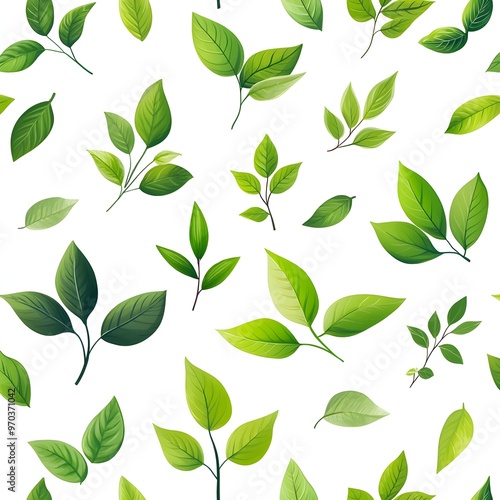 Seamless Natural Leaf Pattern on White Background