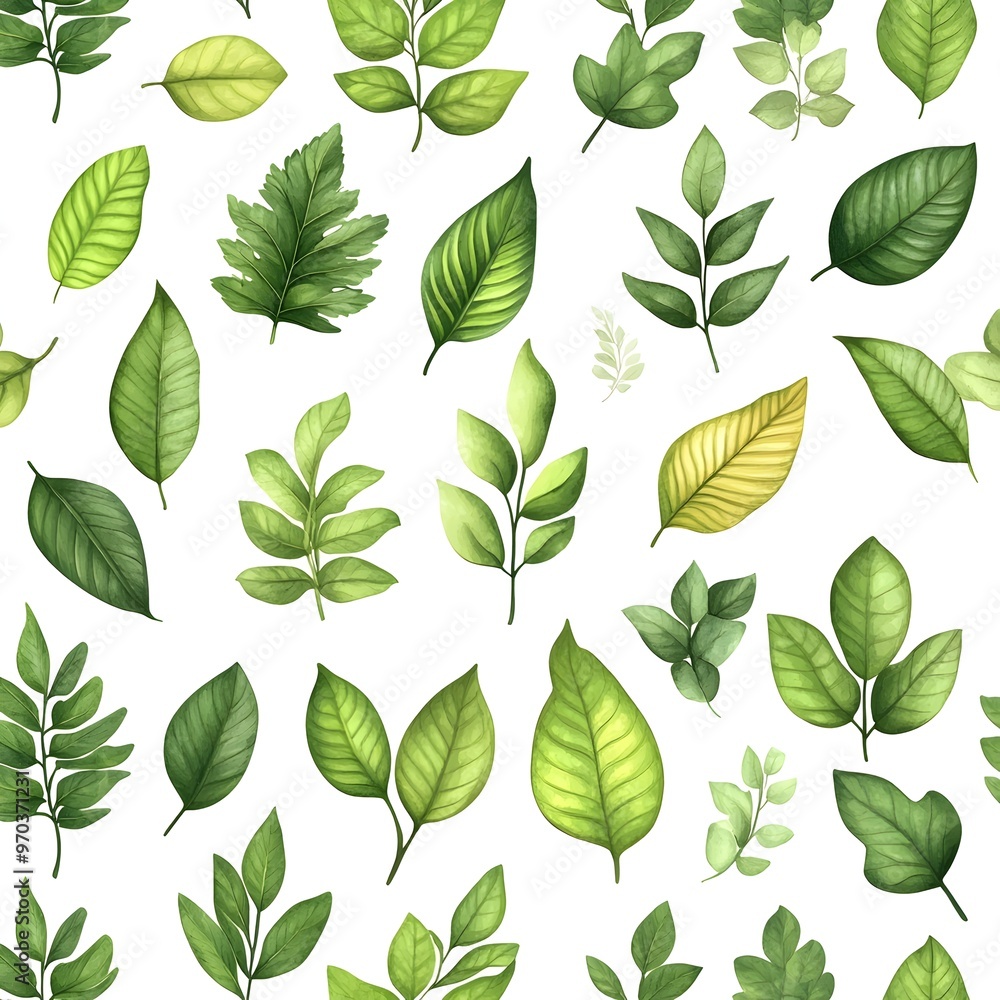 Seamless Natural Leaf Pattern on Clean White Background with Various Fresh and Vibrant Botanical Foliage Seamless Natural Leaf Pattern on Clean White Background with Various Fresh and Vibrant Botanical Foliage