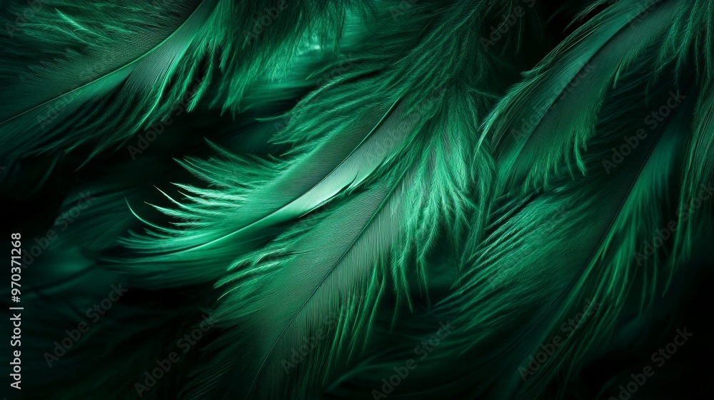 Green feathers in close-up view, abstract Green feathers in close-up view, abstract
