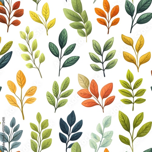 Seamless Nature Pattern with Fresh and Vibrant Foliage on White Background