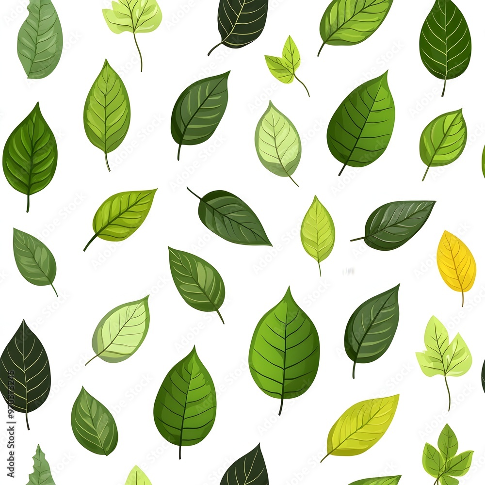 Seamless Natural Leaf Pattern with Fresh and Vibrant Foliage on White Background Seamless Natural Leaf Pattern with Fresh and Vibrant Foliage on White Background