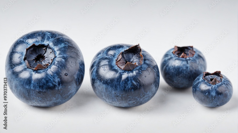 Obraz premium Three blueberries different sizes shapes are arranged triangular