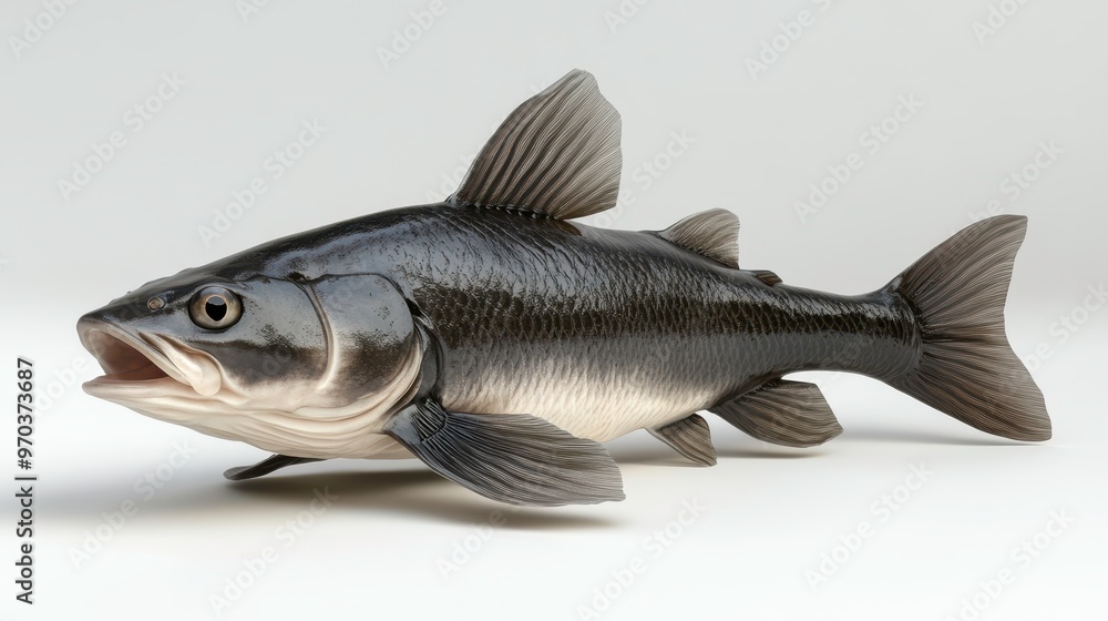 Fototapeta premium Fish (catfish) clipart, element, 3D illustration, realistic, isolated on white background