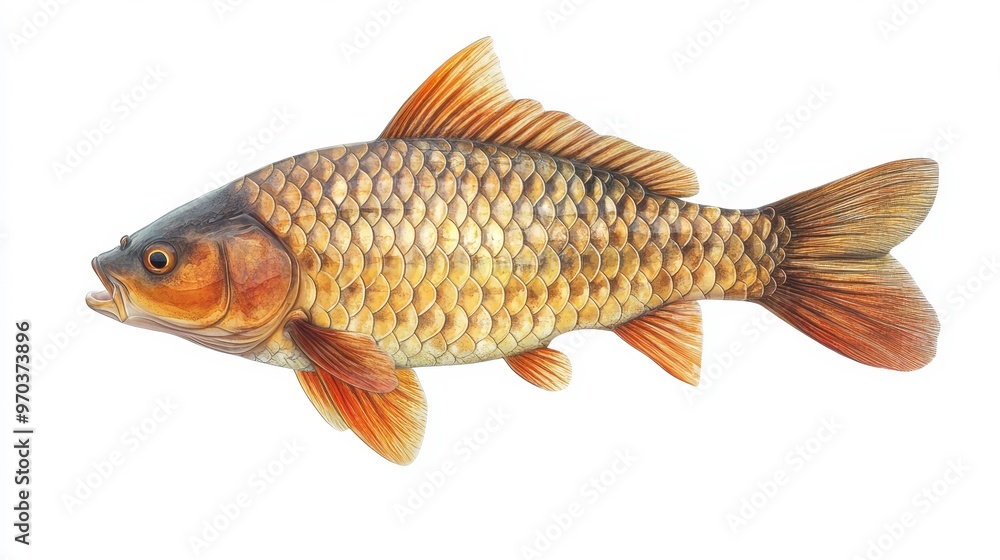 Fish (carp) clipart, element, 3D illustration, realistic, isolated on white background Fish (carp) clipart, element, 3D illustration, realistic, isolated on white background