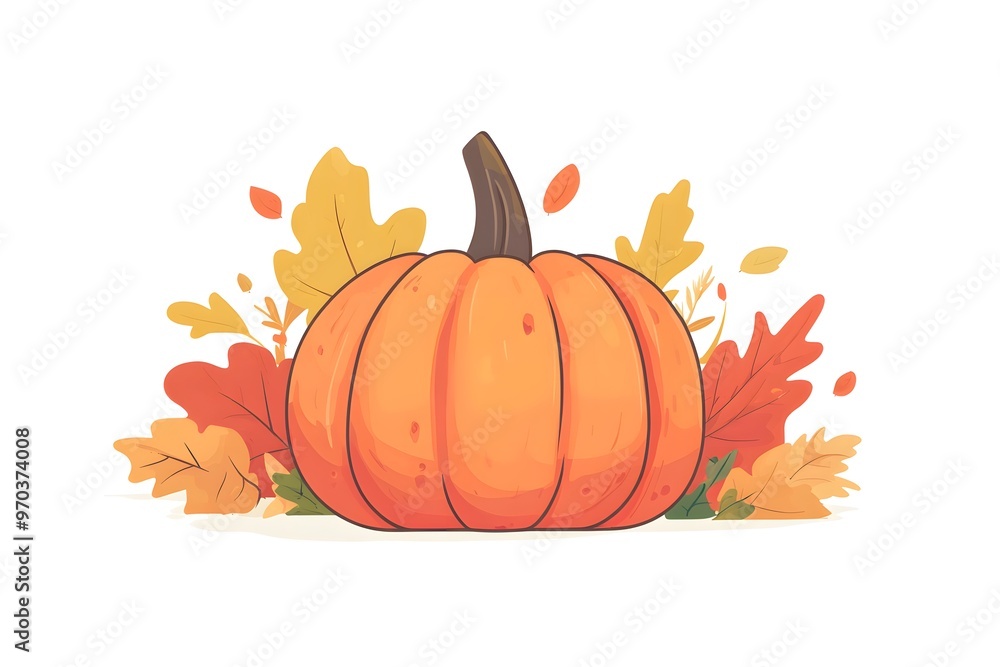 Naklejka premium Autumn Pumpkin with Fall Leaves Illustration