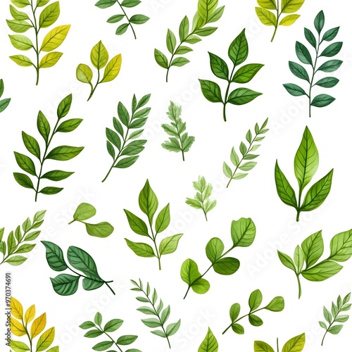 Vibrant Botanical Seamless Pattern With Fresh Leaves On Elegant White Background