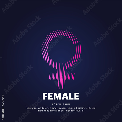 simple logo female icon Illustration in a linear style. Abstract line art female sign Logotype concept icon. Vector logo gender symbol color silhouette on a dark background. EPS 10