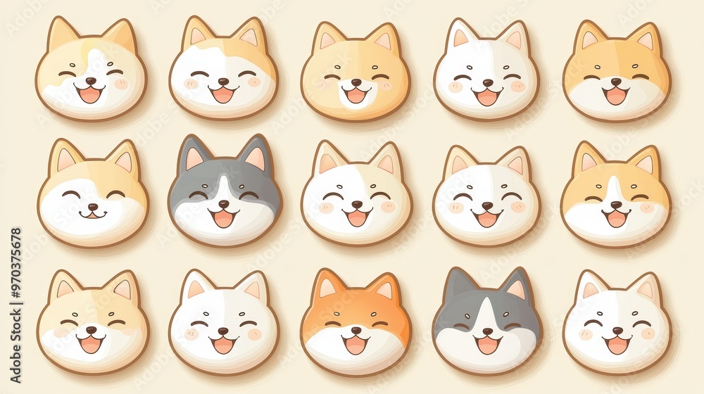 Obraz premium Cute Cartoon Dog Faces Pattern Background