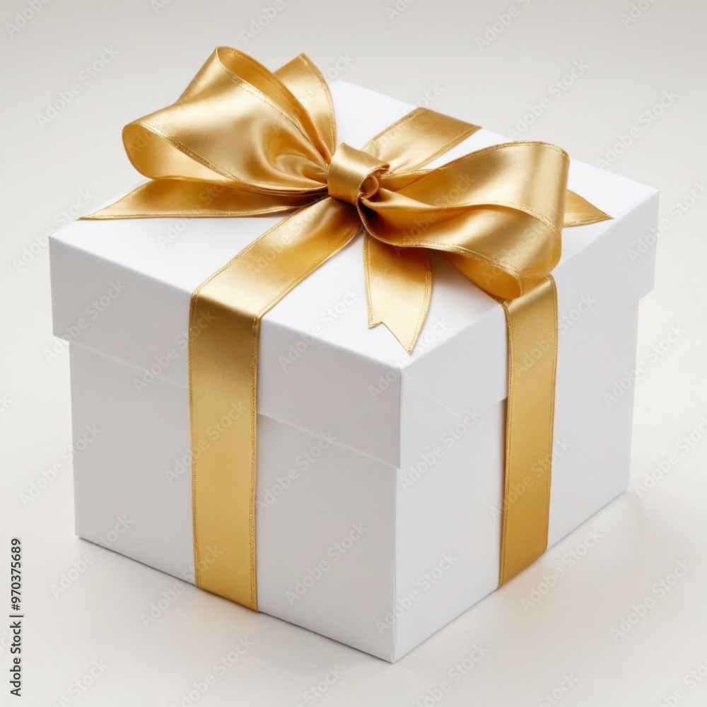 White gift box golden ribbon tied bow top Gift box with ribbon White gift box golden ribbon tied bow top Gift box with ribbon